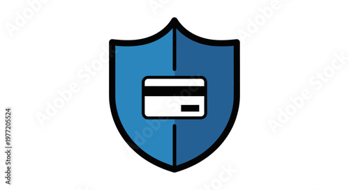 Iconic representation of secured financial transactions with card within a protective shield