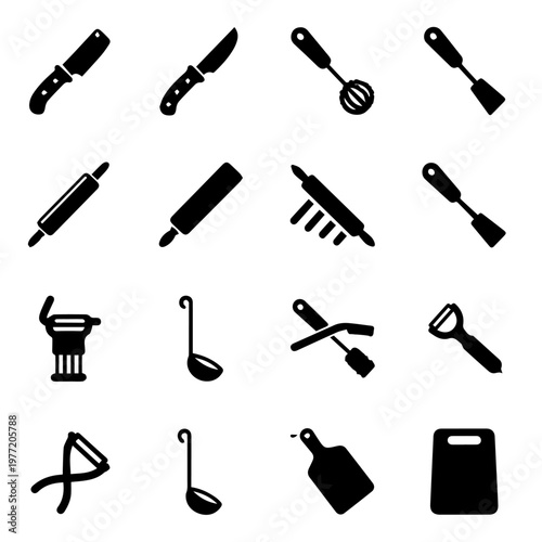 Collection of kitchen utensils for cooking and baking