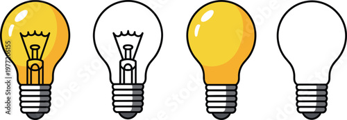 Set of Creative Light Bulb Icons in Flat and Line Art Styles Representing Innovation Inspiration Bright Ideas and Solution Concepts for Business and Education Projects.