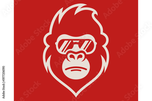 Cool Gorilla with Sunglasses Vector Logo: Minimalist Ape Head Mascot Design for Urban Brand Identity