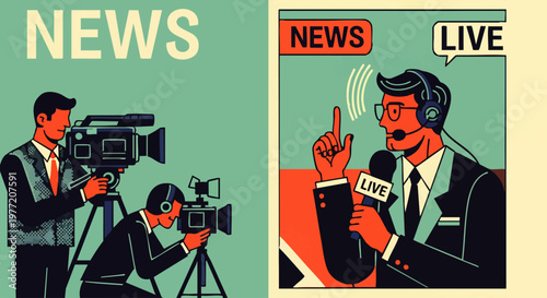 Journalism and broadcasting concepts a visual representation of news production and live reporting
