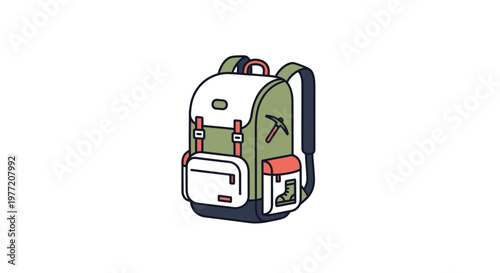 Illustrated backpack for outdoor adventures, journey and travel in cartoon style no copyright or