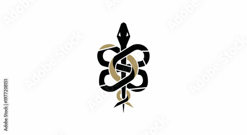 Medical symbol of intertwined snakes in black and gold on a white background design