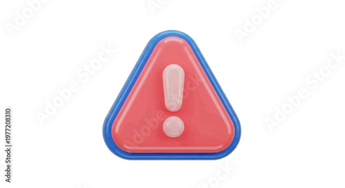 Vector illustration of 3d render of a red warning sign with an exclamation mark on a transparent background