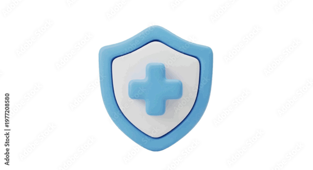 Fototapeta premium Vector illustration&nbsp;of 3d render of a blue shield icon with a medical cross symbol on a transparent background