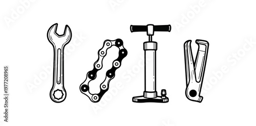 Bicycle tools illustration set on black background