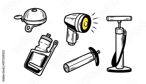 Bicycle accessories set illustration black background