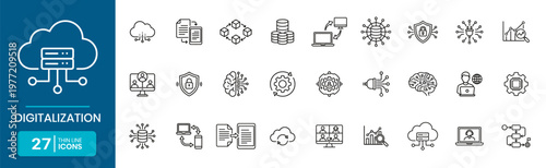 Digitalization And Transformation Of Processes Line Icons