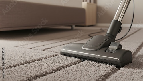 Elevating housekeeping standards A detailed cleaning concept for pristine hygiene and sanitation, showcasing meticulous vacuuming for a spotless environment