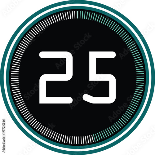 Countdown timer with number 25 digital clock face with seconds modern graphic for time management and performance concept