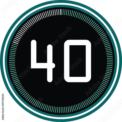 Countdown timer with number 40 displayed circular graphic element for time management seconds minutes or event planning isolated on white