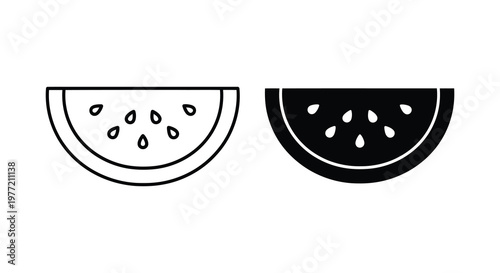 Two watermelon slices one light and one dark in a minimalist silhouette