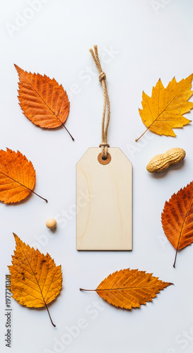 Blank Tag with Autumn Leaves.
