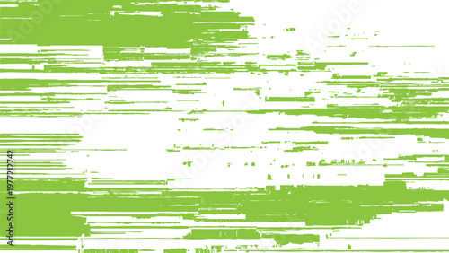 Green and white abstract digital glitch art with horizontal lines and distorted patterns modern electronic aesthetic