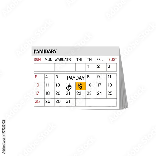 Calendar Showing Payday marked with Dollar Symbol and Arrow Cursor