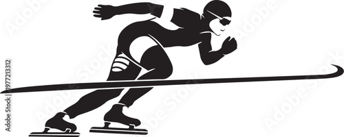 Speed Skater, Ice Skating, Vector Sports Icon, Black Silhouette