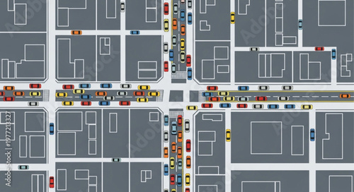 City Traffic Congestion Illustration - Urban Gridlock and Transportation.