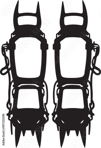 Crampons, ice climbing gear, hiking equipment, metal spikes