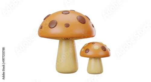 Vector illustration of 3d illustration of two brown mushrooms on a transparent background
