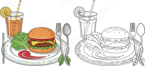 burger vector illustration hand drawn clipart and lineart