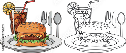 burger vector illustration hand drawn clipart and lineart