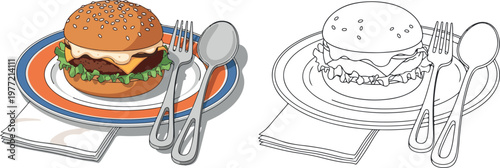 burger vector illustration hand drawn clipart and lineart