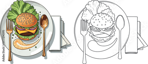 burger vector illustration hand drawn clipart and lineart