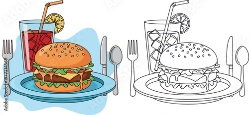 burger vector illustration hand drawn clipart and lineart