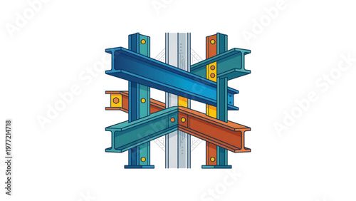 Structural steel beams intersecting in construction design  