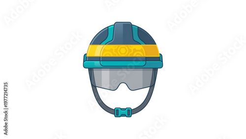 Protective helmet with visor in flat design style  