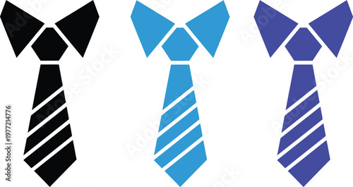 Three abstract tie icons black light blue and dark blue variations