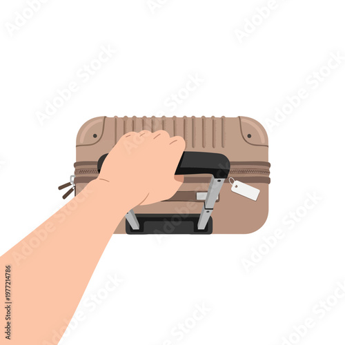 Hand Holding Luggage Handle, Travel Preparation, Isolated Illustration