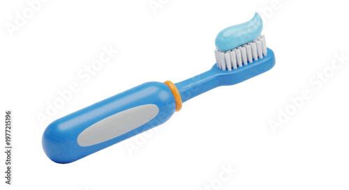 Vector illustration of blue childrens toothbrush with toothpaste on bristles on a transparent background