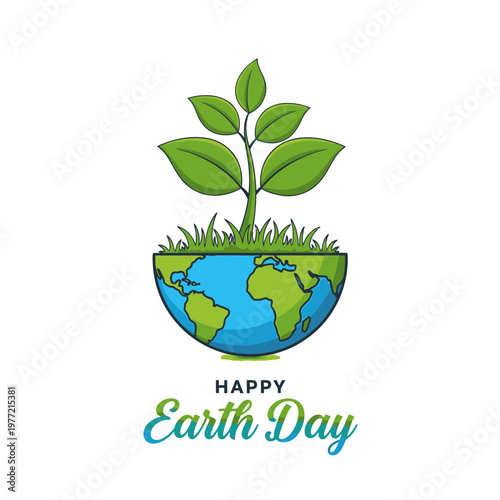 Happy Earth Day Celebration With Green Plant Growing Out Of Globe
