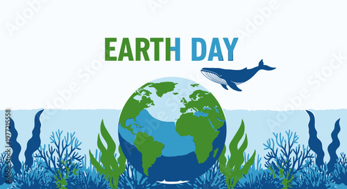 Earth Day Celebration With Whale And Oceanic Elements