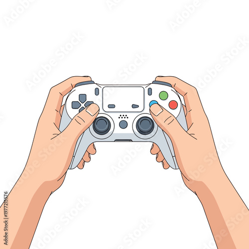 Hands holding a video game controller, playing video games, entertainment concept.