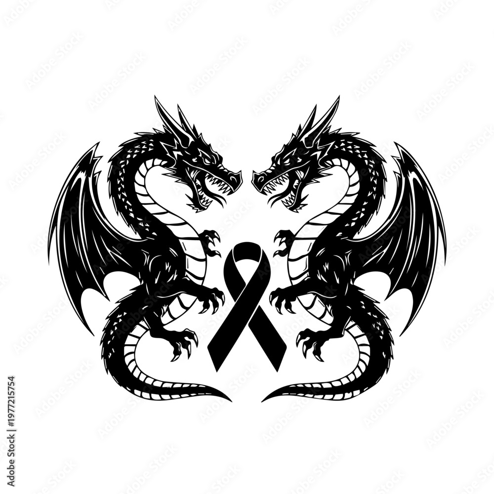 Fototapeta premium Powerful Black Dragon Design Embracing Awareness Ribbon for Support and Resilience