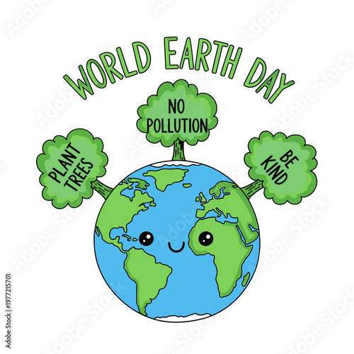 World Earth Day Poster with Smiling Earth and Trees