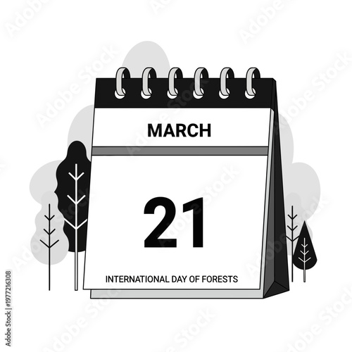 International Day of Forests March 21 Calendar Page with Trees Illustration