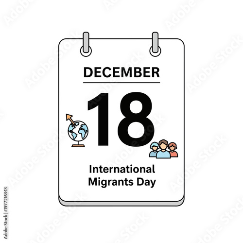 International Migrants Day December 18 Calendar Icon with Globe and People