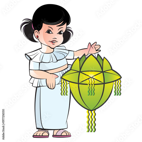 girl holding vesak lantern vector icon