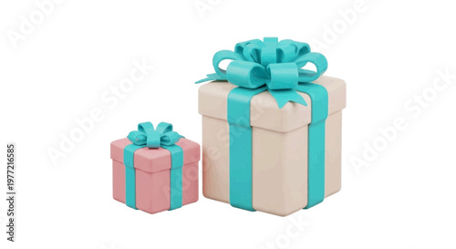 Vector illustration of two gift boxes of different sizes with turquoise ribbons on a transparent background