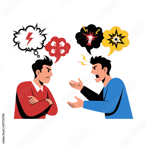 Two men arguing, conflict, disagreement, anger, shouting, stress, communication breakdown
