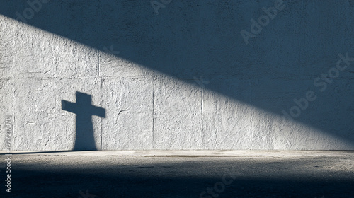 Shadow of Faith: A stark silhouette of a cross, cast by the sun, adorns a weathered wall. A powerful and evocative symbol of faith.
