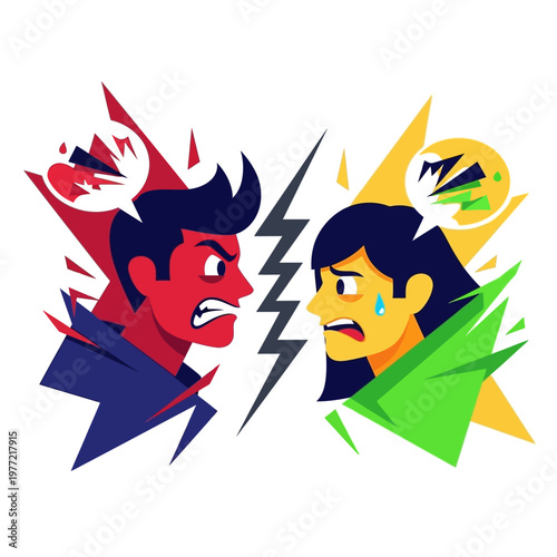 Angry Man vs Scared Woman Conflict Illustration