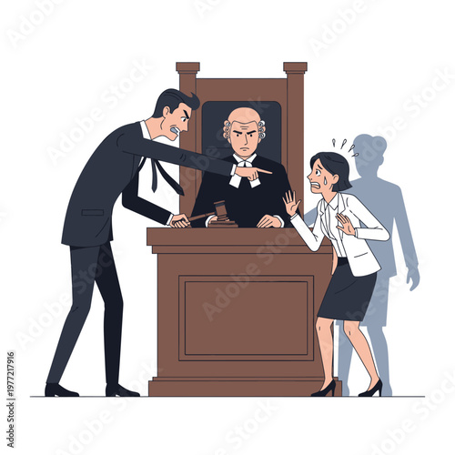 Angry Lawyer Arguing in Courtroom Before Judge, Woman Reacts