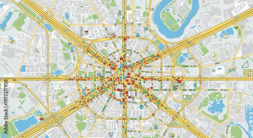 Detailed street map of a city with major roads highlighted.
