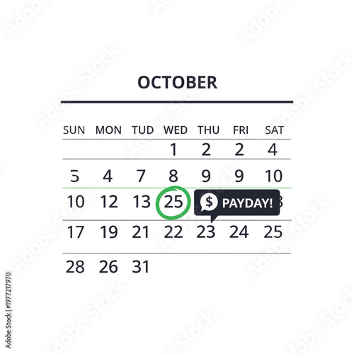 Payday concept, circle date on calendar with dollar sign and speech bubble