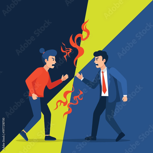 Couple arguing, conflict, disagreement, anger, relationship problems, emotional stress, heated debate