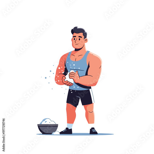 Fitness Man Clapping Hands With Chalk Powder Before Workout